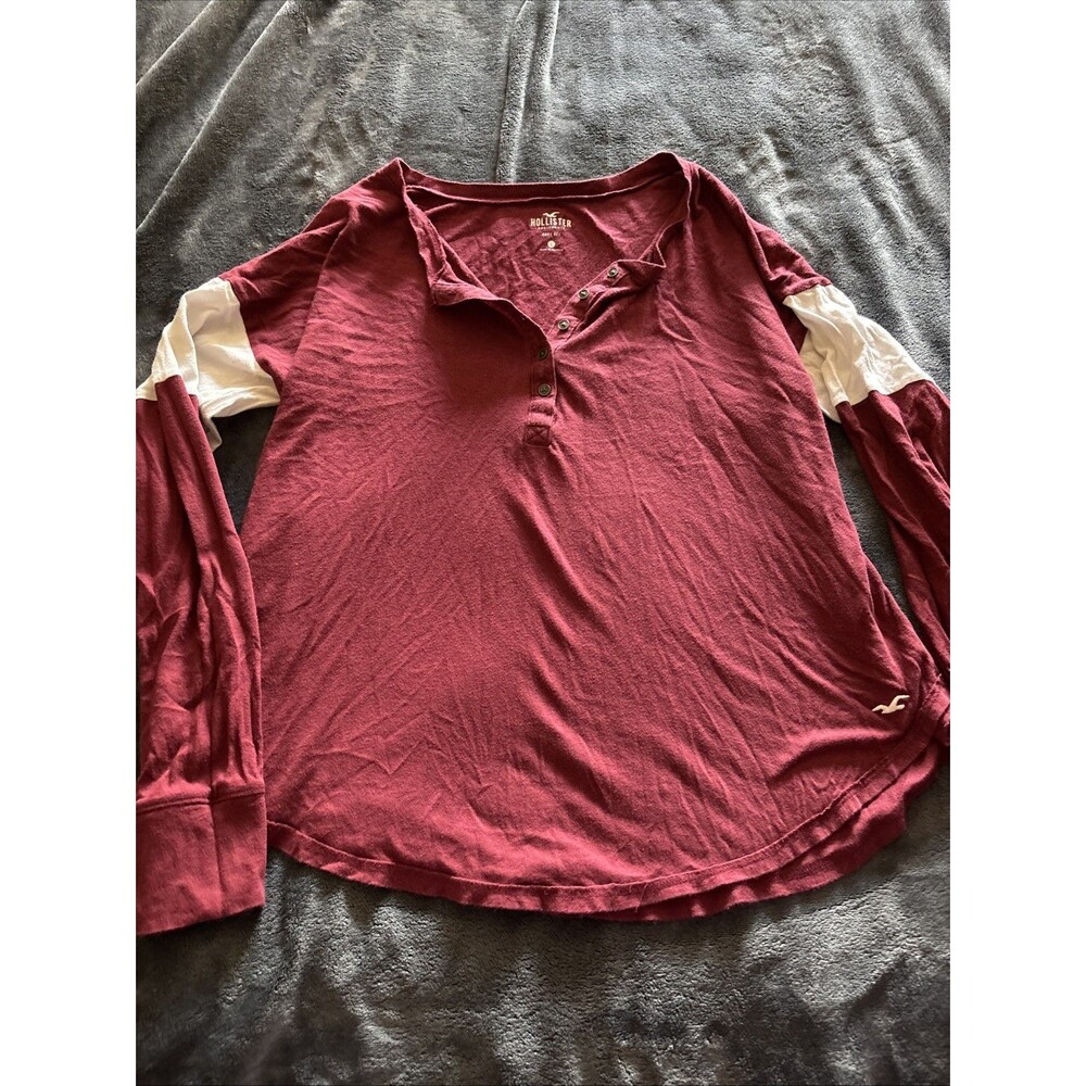 (#64) Hollister California Large Women’s Top, Burgundy/White, Easy Tee